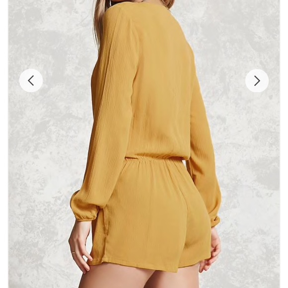 Crinkled Surplice Romper in Mustard - Picture 4 of 5
